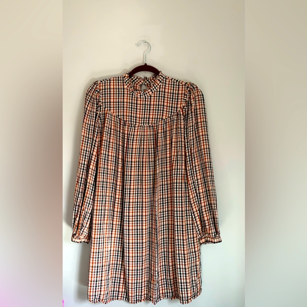 A New Day tan ruffle gingham dress